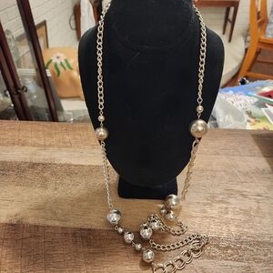 Silvertone Necklace with Beaded Accents